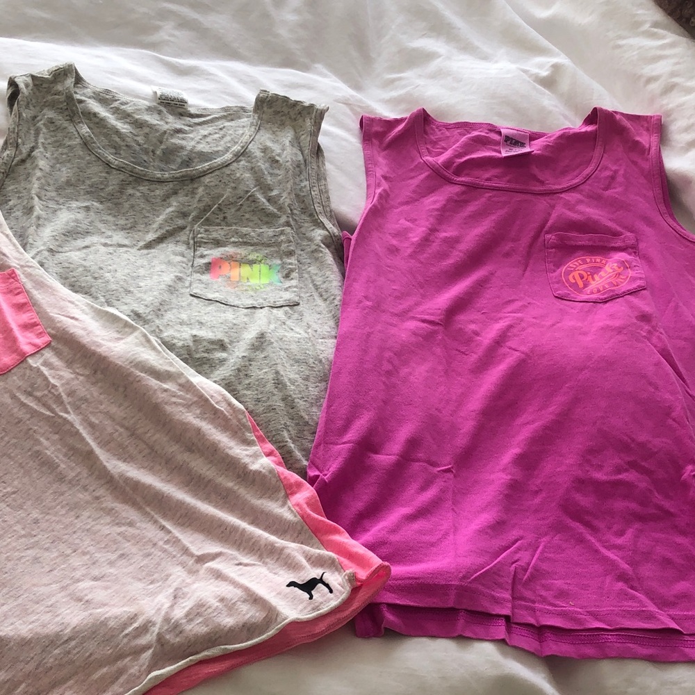 PINK Victoria's Secret Pink & Heather Gray Pocket Oversize Muscle Tank Tops XS S